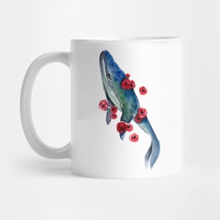 Watercolor whale and red flowers Mug